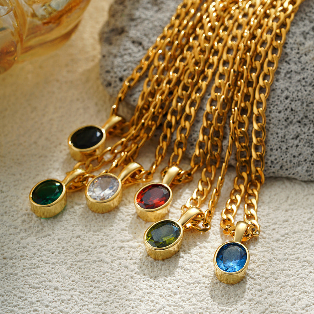 Stainless Steel 18K Gold Color Zircon Necklace Simple