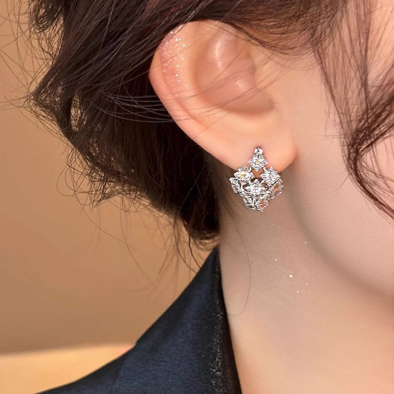 Real Gold Zircon Square Earrings