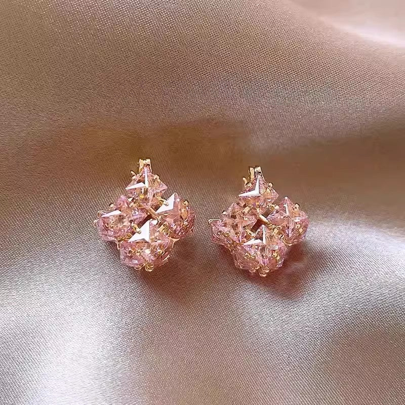 Real Gold Zircon Square Earrings