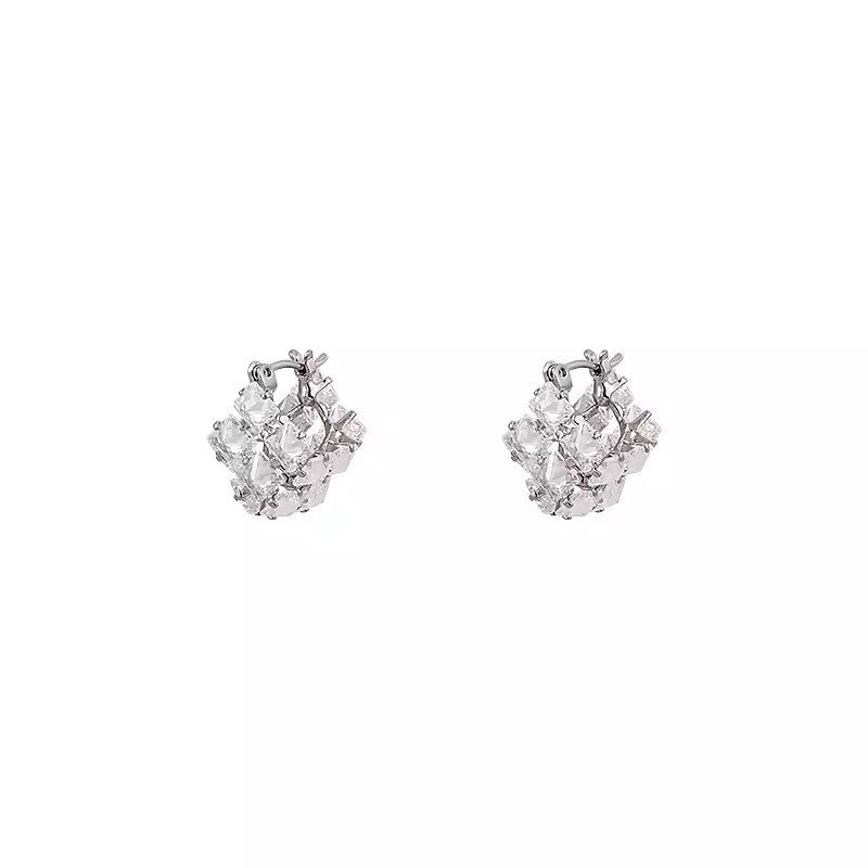 Real Gold Zircon Square Earrings