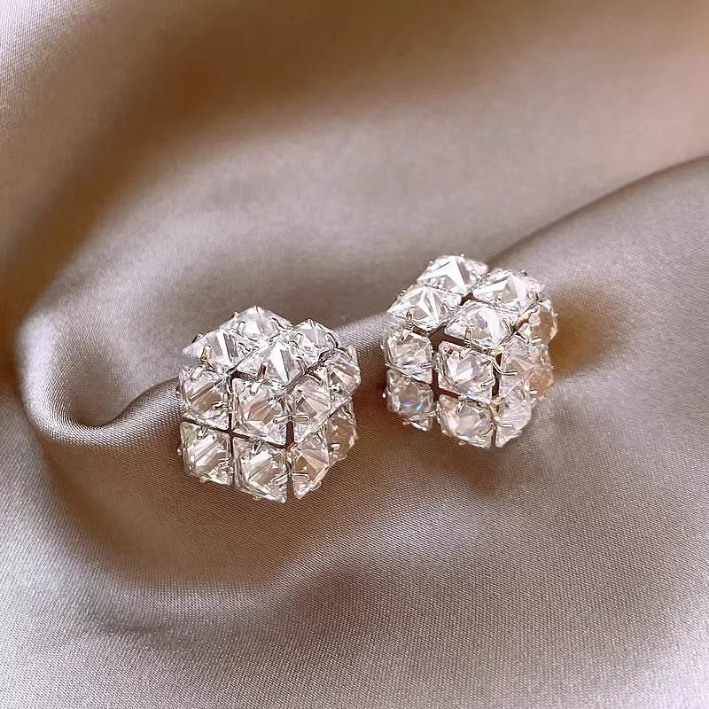 Real Gold Zircon Square Earrings